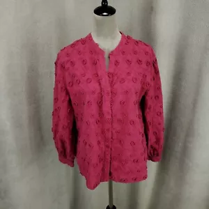 Soft Surroundings Blouse Womens XL Pink Textured 3D Flowers Button Up Top - Picture 1 of 9