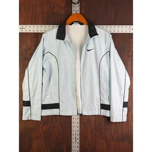 Nike Windbreaker Long Sleeve Jacket Baby Blue Black Y2K Silver Tag Small 4-6 - Picture 1 of 9