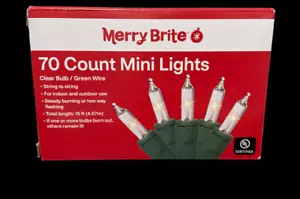 MERRY BRITE 70 Count Mini Fairy Christmas Lights White Clear Bulb Green wire - Picture 1 of 1