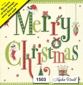 (1503) ZWEI Papier LUNCHEON Decoupage Kunst Handwerk Servietten - FROHE WEIHNACHTEN SCHRIFT - Bild 1 von 4