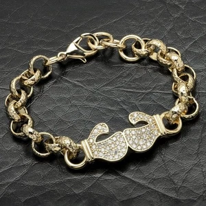 Belcher Bracelet Gold Filled | 8mm Boxing Link with Stones | 6/6.5 Inch Unisex - Picture 1 of 5