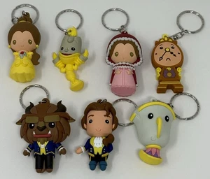 Disney Beauty Beast Figural 3D Keychain Key Ring Set of 7 Belle Chip Lumiere - Picture 1 of 3