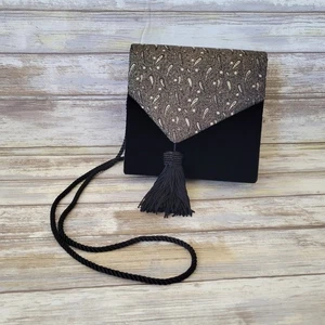 Carolyne Barton Night Vintage schwarz gold Samt Umhängetasche Clutch Perlen Quaste - Bild 1 von 10