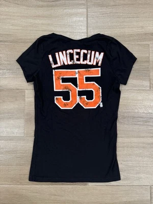 Camiseta para mujer Tim Lincecum de los Gigantes de San Francisco PEQUEÑA/MEDIANA DELGADA #55 negra Foto 1 de 4