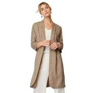 J.Jill Pure Jill Elements 2X Womens Long Linen Duster Jacket Natural Pockets - Picture 1 of 15