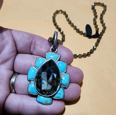 Collar MEMORIAM Topacio Ahumado Turquesa Barse Plata Esterlina 925 De Colección 911 NY Foto 1 de 4