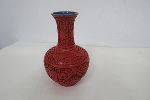 Alte Chinesische Rotlack Vase Lackvase geschnitzt Asiatika Cloisonne Vintage - Bild 1 von 7