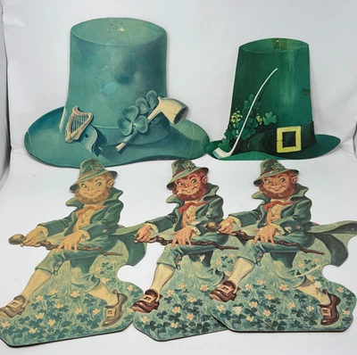Recortes irlandeses vintage del día de San Patricio años 60 por Dennison Leprechaun 16" de alto Foto 1 de 4