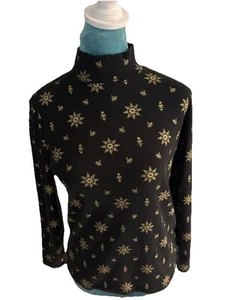 Karen Scott Women's Top Snowflake Christmas Black Long Sleeve Shirt Small - Picture 1 of 4