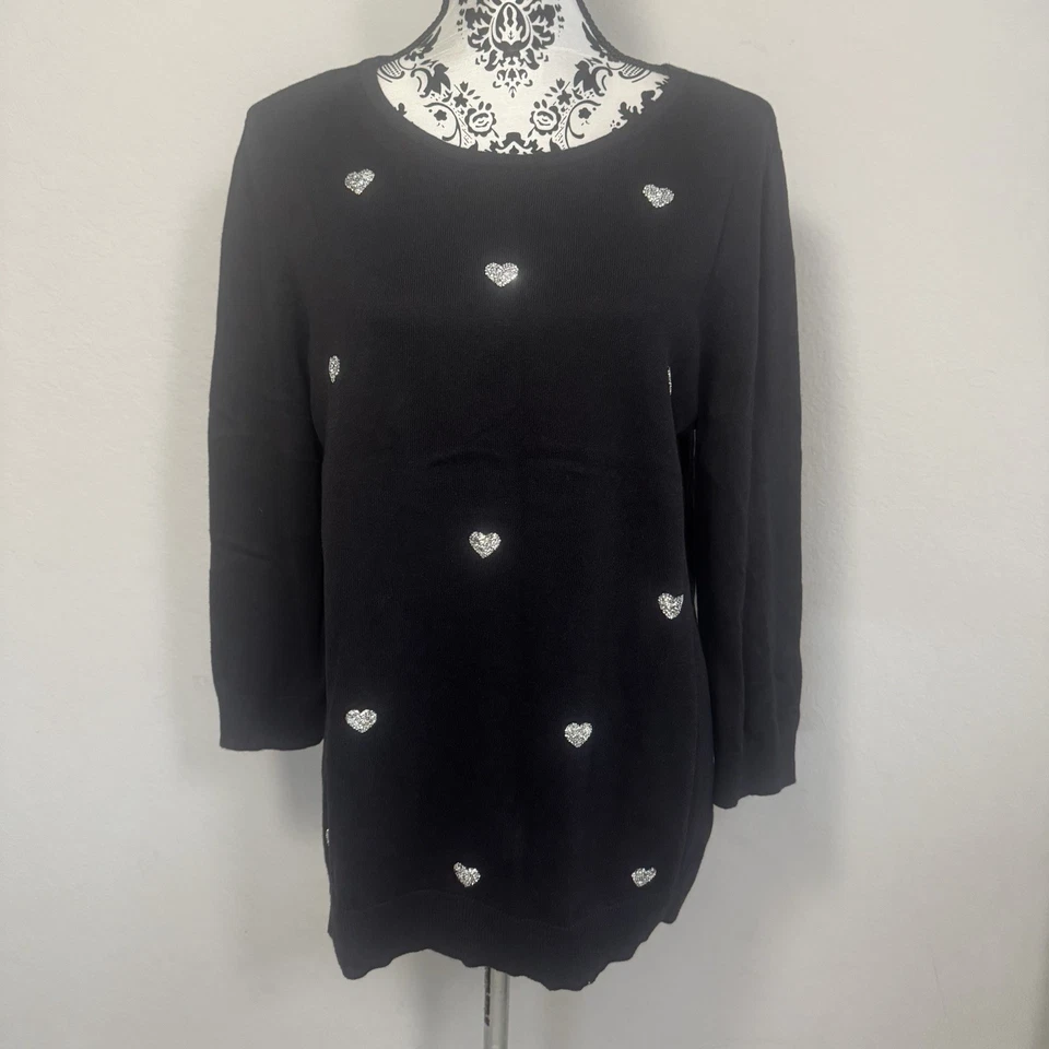 Suéter para mujer Elle negro talla XL pedrería corazones brillantes Foto 1 de 4