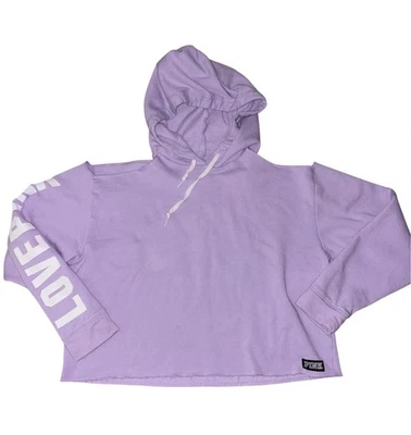 VS PINK Sudadera con Capucha Mujer Grande Victorias Secret Hombro Abierto Púrpura Logo Foto 1 de 4