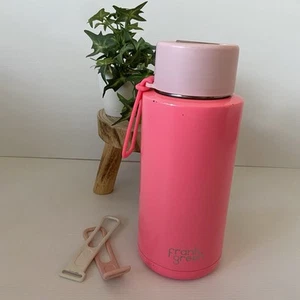 Used Frank Green 1L Drink Bottle Neon Pink Ceramic Reusable Stainless 34oz - Picture 1 of 17