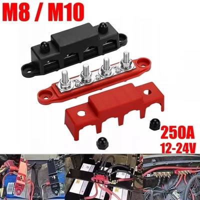 250A 12V-24V Bus Bar Power Distribution Block 4 Studs Junction Block For Auto - Image 1 of 4
