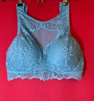 Victoria Secret Pink ❤️ 32C Bralette Bra Dusty Blue Lace Push Up Add 1-2 Sizes - Image 1 of 4