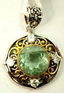 Ladies Round Green Amethyst & Cubic Zirconia Pendant on Sterling Silver $195 New - Picture 1 of 9