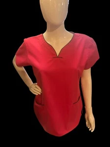 DICKIE’S Women’s Mock Wrap Scrub Top, PinkWith Black Trim No Size Tag, See Pics - Picture 1 of 9