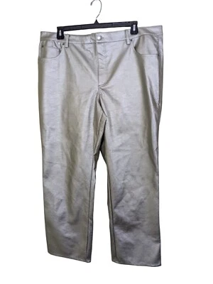 Pantalones de imitación de cuero gris plateado con cremallera metálica H&M para mujer talla grande 20 Foto 1 de 4