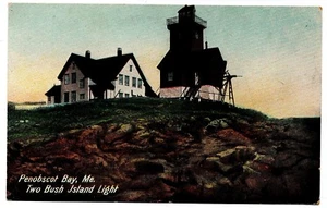 Penobscot Bay Main Two Bush Island Light House Postcard Leighton Germany - Picture 1 of 2