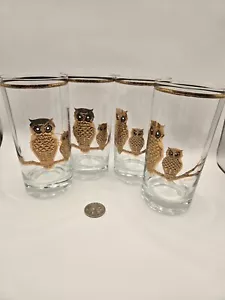 Set Of 4 Culver Mid Century 22k Gold Owl Highball Bar Glasses Tumblers read - Picture 1 of 13