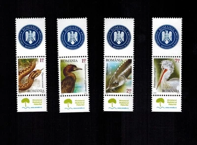 Rumania 2010 Fauna Danubio Río Víbora Serpientes Cormorán Pelícano Esturión MNH OG Foto 1 de 2