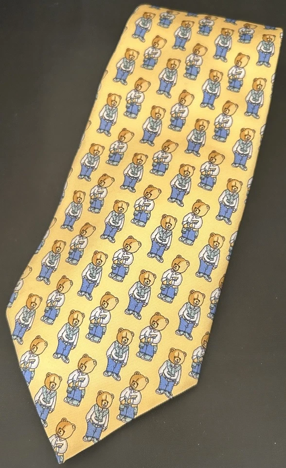 Gravata Beaufort urso amarelo 100% seda feita na Itália - Imagem 1 de 4