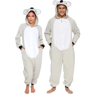 Adult Koala Slim Fit Pajamas One Piece Animal Costume, Grey/White Medium - Picture 1 of 6