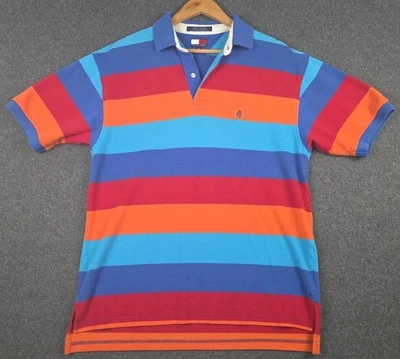 Polo vintage Tommy Hilfiger a rayas azul, naranja, rojo para hombre talla L Foto 1 de 4