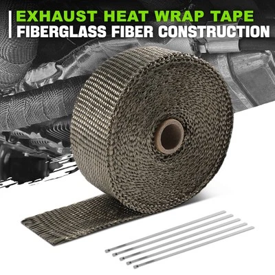 Cabezal de escape de fibra de vidrio de titanio de 2" de 30 pies envoltura térmica y lazos de acero inoxidable de 5 piezas Foto 1 de 4