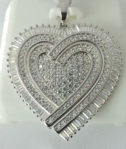 CIONDOLO CUORE FANTASIA ZIRCONI ARGENTO STERLING .925 micro pavè zirconi 35X28mm - Foto 1 di 11