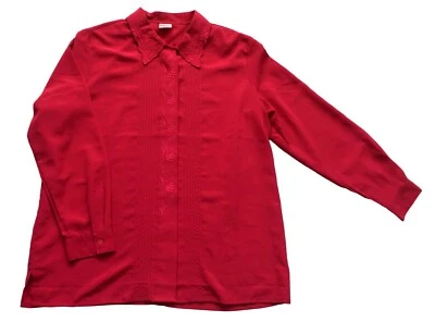 Vintage Blouse 80s Deep Pink Embroidered / Pin Tuck Detailed Retro 18 - Image 1 of 2