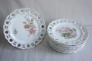 10 assiettes anciennes à dessert en porcelaine Austria, Vienne, fleurs, ajourées - Imagen 1 de 11