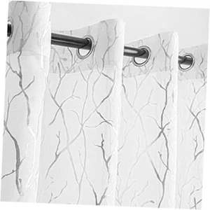 Tree Window Curtains for Bedroom - Metallic Silver Foil W52" x L63" White - Picture 1 of 8