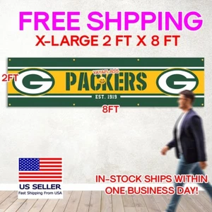 Green Bay Packers Flag Banner 2x8 Ft NFL Football Super Bowl FREE Shipping - Picture 1 of 12