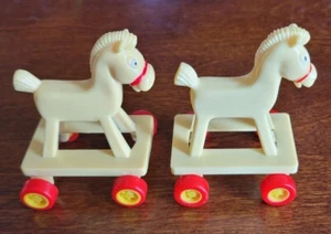 Lot of 2 McDonald's Happy Meal Toy Vintage 1986 Yellow Horse on Wheels - Picture 1 of 6