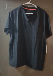 Infinity Men's Large Partial Zip V-neck Scrubs Top IN702A Black - Picture 1 of 11