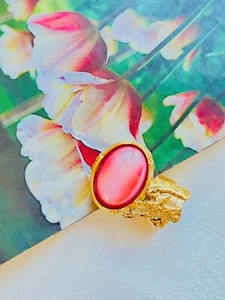 Yves Saint Laurent YSL Arty Clear Pink Statement Chunky Cabochon Ring US 5 Gold - Picture 1 of 16