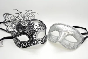 Prom Party Mask Couple Metal Butterfly Silver Venetian Masquerade Mask - Picture 1 of 1