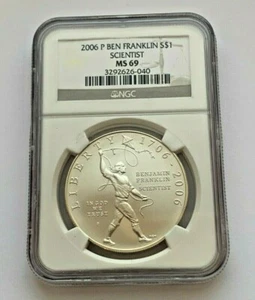 2006 P SILVER BEN FRANKLIN SCIENTIST NGC MS 69 $1 DOLLAR SILVER COIN - Picture 1 of 4