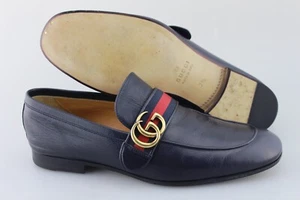 Men's GUCCI 'Donnie' Navy Blue Leather Loafers Size US 8.5 UK 7.5 - Picture 1 of 6