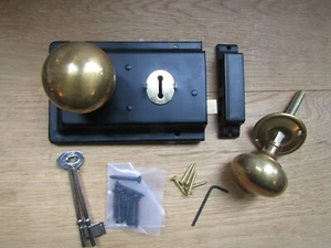 Solid brass Door Rim Knob & rim lock 1920s retro vintage country cottage handles - Picture 1 of 5
