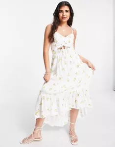 Hollister langes Blumenkleid - weiß mit gelben Blumen Größe Medium - Bild 1 von 8