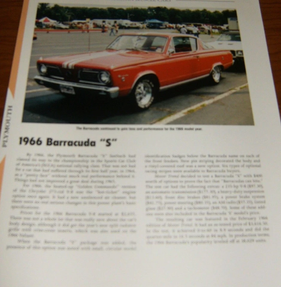 Plymouth Barracuda S 1966 información de especificaciones foto 66 Cuda 273 Foto 1 de 1