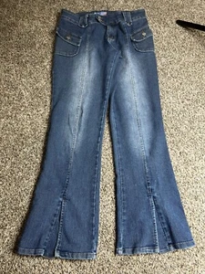 Vintage Apollo Women’s Jeans 90s Y2k Flared Leg Railroad Stripes Split Leg 7/8 - Picture 1 of 14