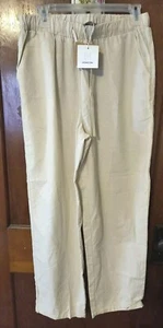 Noracora Straight Leg Linen Style Pants, Light Beige, Large - Picture 1 of 8