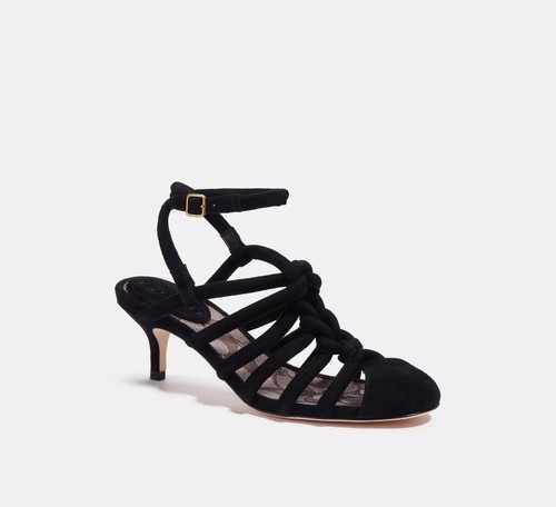 Sandali neri Coach donna con cinturini abito da passerella taglia 10 B nuovi con etichette