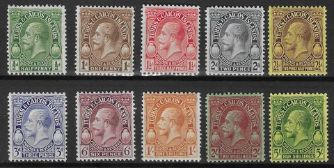 TURKS AND CAICOS Is. 1928 SET TO 5/- MH/LMH. SG. 176 - 185.  (7000) Cover