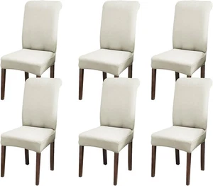 Stretch Jacquard Chair Slipcovers - 6 Pack Washable Dining Room Protector Cream - Picture 1 of 10