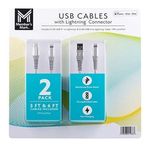 Cables Member's Mark Apple USB Lightning de 3 pies y 6 pies - Elige tu cuenta. - Imagen 1 de 6