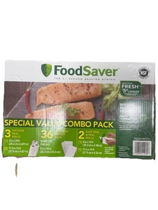 Paquete combinado de sello al vacío FoodSaver valor especial rollos de 8" y 11" 36 bolsas de cuartos precortadas - Imagen 1 de 6