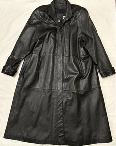 Cappotto Peter Caruso swing pelle nero colletto bottoni tasche foderato con polsini tg 8 - Foto 1 di 9